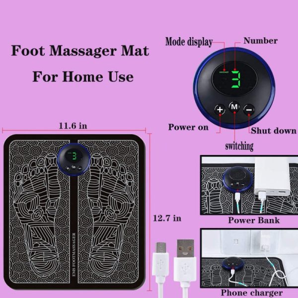 Ems Foot Massager Mat Electric Usb Charging Smart Display | Tens Acupuncture Feet Cushion | Blood Circulation Pad Health Care Home