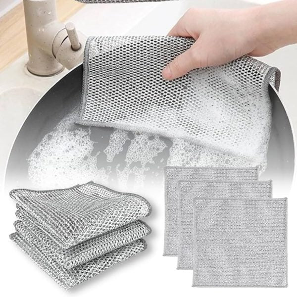 pack of 3 Magic Cleaning Cloth | Steel Wire Cleaning Rag | Dish Pot Cleaning Tools